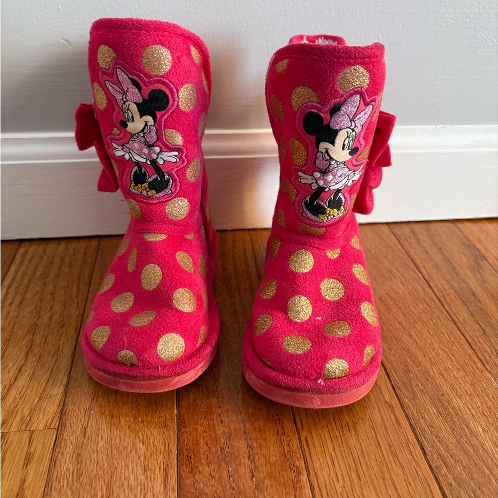 Disney Pink Minnie Mouse Gold Polka Dot Boots
